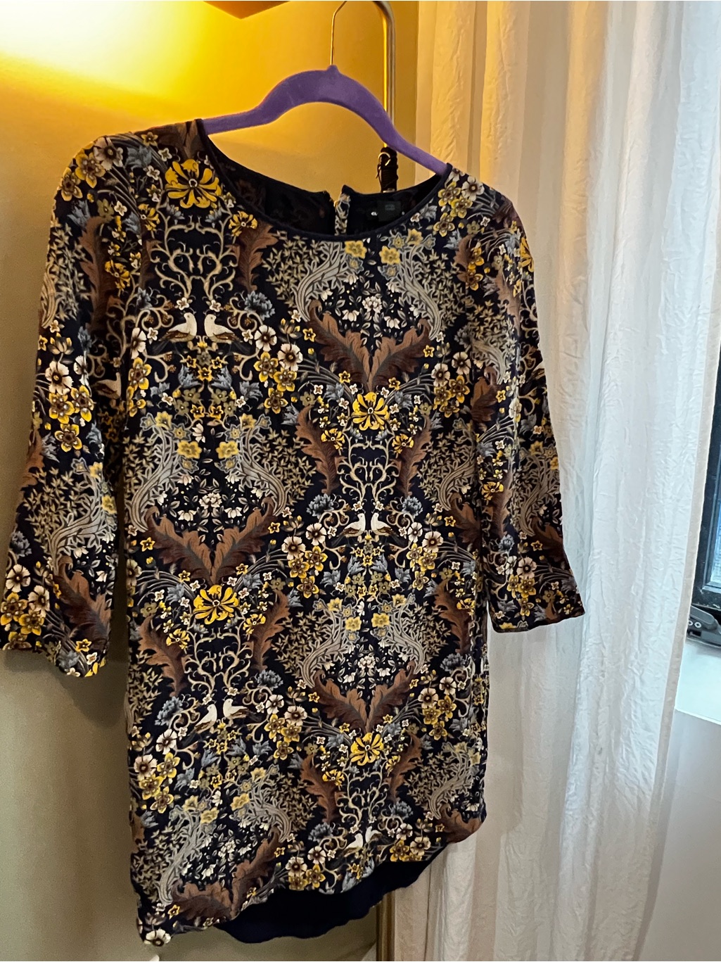Club Monaco Navy Floral Silk 3/4 Sleeve Dress